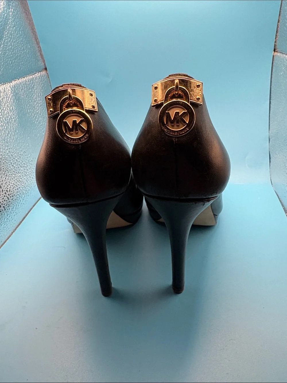 Michael Kors Black Leather Peep-Toe Heels
